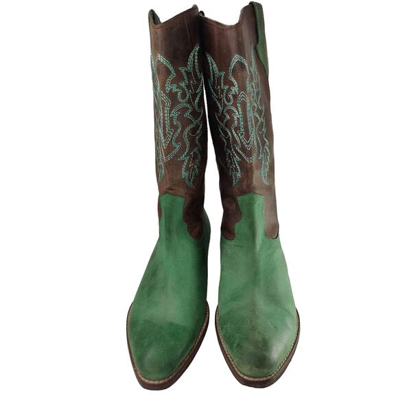 Green leather Cowboy boots sz 7 - Picture 2 of 9